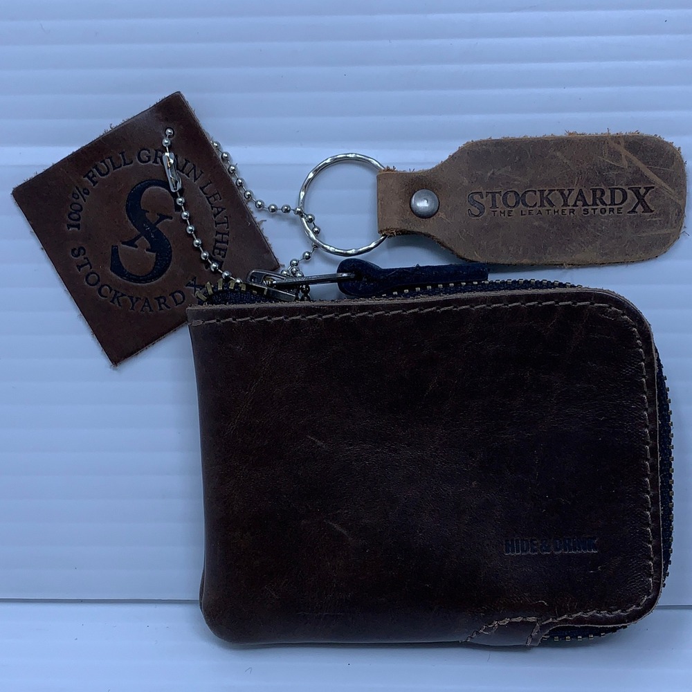 Hide & Drink Unisex OS Brown Leather Zippered Coin Purse Wallet Keychain Set